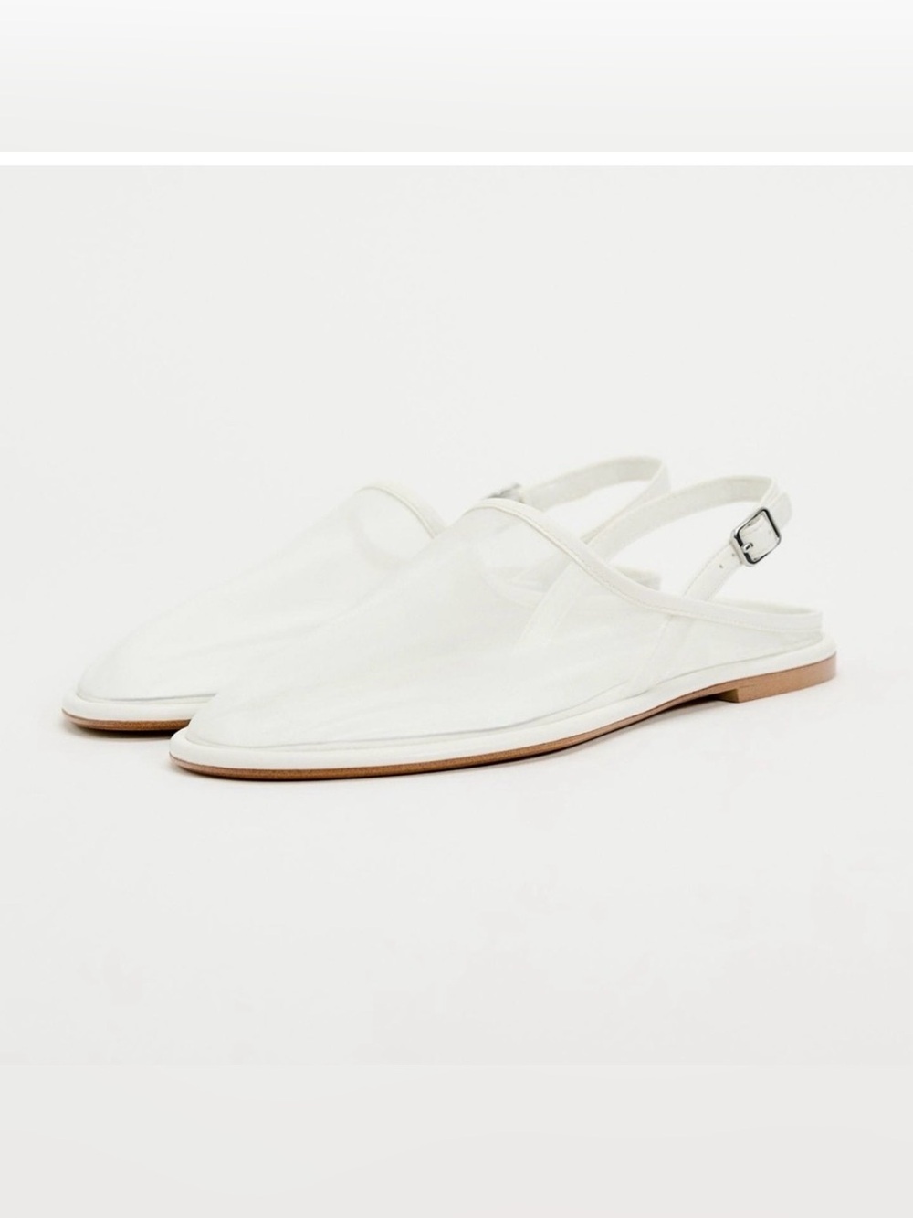 NWT Zara White Mesh Minimalist Round Toe Mules Flats Size 36 US 6